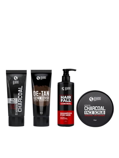 

BEARDO Men Set of Charcoal Face Wash, De-Tan Face Wash, Shampoo & Face Scrub, Black