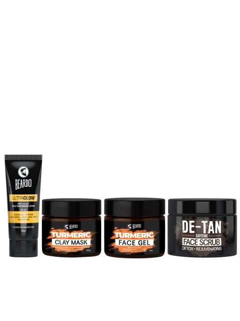 

BEARDO Set of Moisturising Lotion, Turmeric Mask, Turmeric Face Gel & De-Tan Face Scrub, Black
