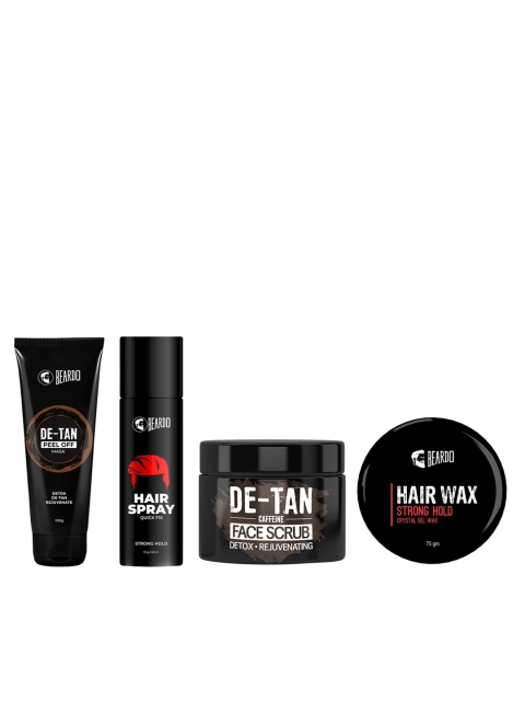

BEARDO Set of De-Tan Peel Off Mask, Hair Spray, De-Tan Face Scrub & Hair Wax, Black