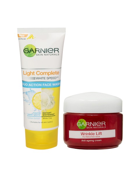 

Garnier Set of Skin Naturals Wrinkle Lift Anti-Ageing Cream & Light Complete Face Wash, Red