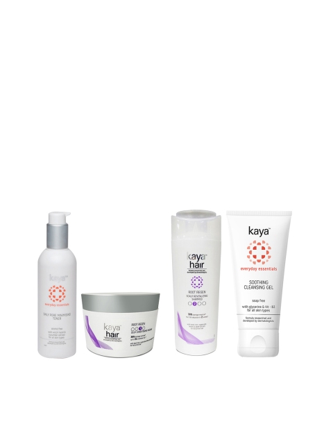 

Kaya Skin Clinic Set of Hair Masque, Cleansing Gel, Pore Minimising Toner & Shampoo, White