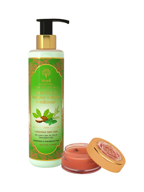 

KHADI ESSENTIALS Unisex Set of Wild Rose Lip Butter & Hair Conditioner, Green