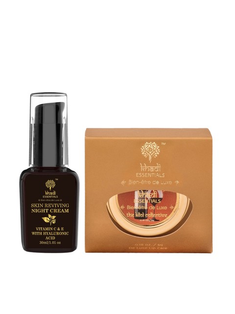 

KHADI ESSENTIALS Unisex Set of Wine Grapefruit Lip Butter & Skin Reviving Night Cream, Brown