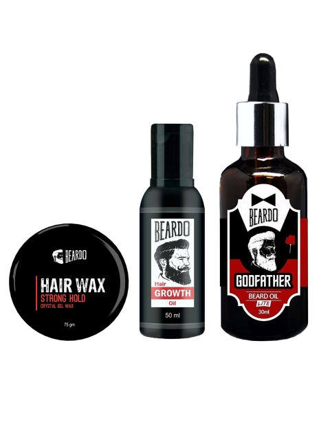 

BEARDO Men Set of Hair Wax, Beard Oil & Hair Oil, Black