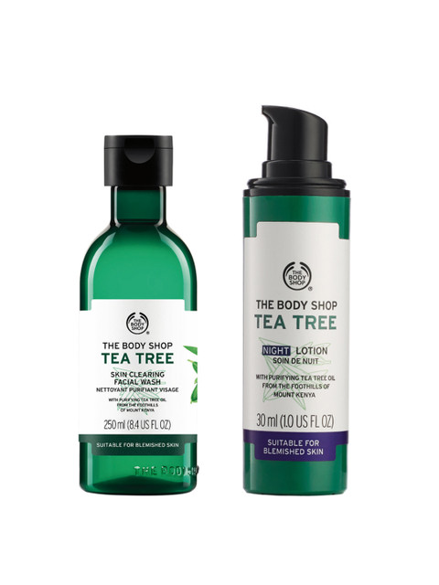 

THE BODY SHOP Set Of Tea Tree Night Lotion & Face Wash, Green