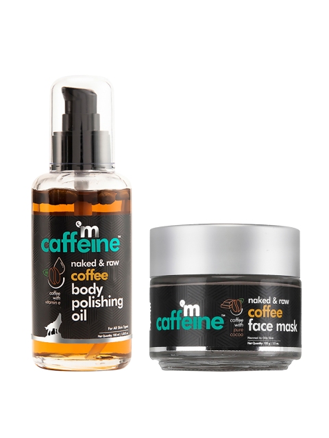 

MCaffeine Set Of Naked & Raw Coffee Body Polishing Oil & Face Mask, Brown