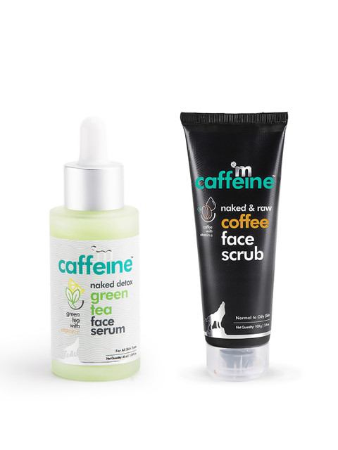 

MCaffeine Set Of Naked & Raw Coffee Face Scrub & Detox Hydrating Green Tea Face Serum, White
