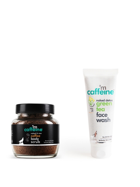 

MCaffeine Set Of Naked & Raw Coffee Body Scrub & Detox Dirt Removal Green Tea Face Wash, Brown