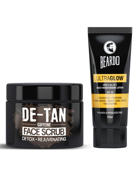 

BEARDO Men Set of De-Tan Face Scrub & Moisturising Lotion with SPF 30, Black