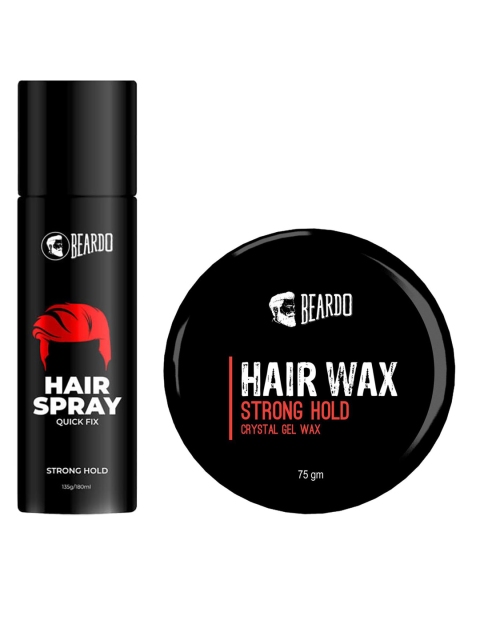 

BEARDO Men Set of Strong Hold Hair Spray & Gel Hair Wax, Black