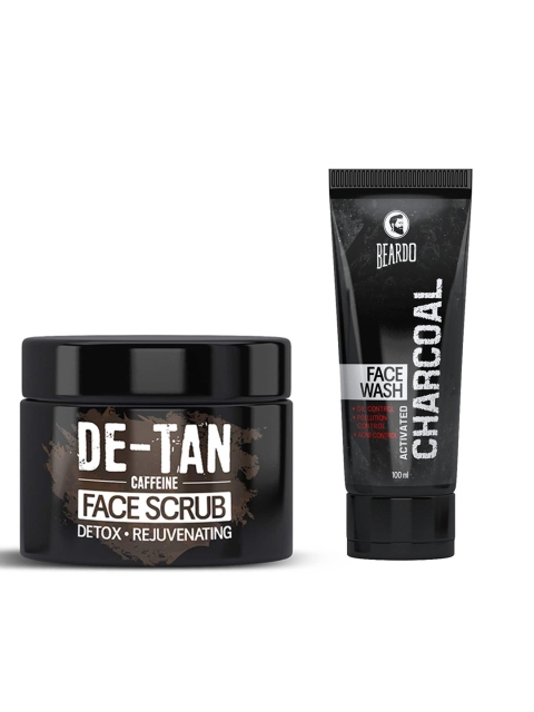 

BEARDO Men Set of Activated Charcoal Face Wash & De-Tan Face Scrub, Black