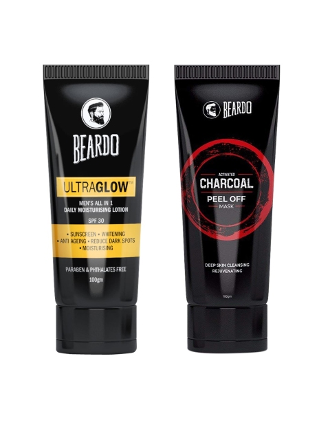 

BEARDO Men Set of Activated Charcoal Peel Off Mask & Moisturising Lotion with SPF 30, Black