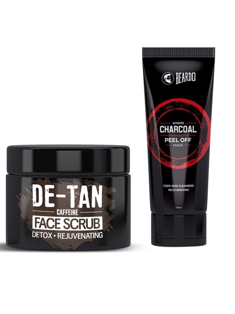 

BEARDO Men Set of Caffeine De-Tan Face Scrub & Activated Charcoal Peel Off Mask, Black