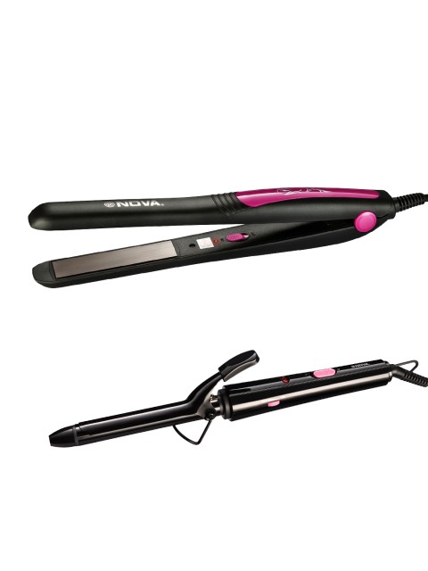 

NOVA Set of NHS 840 Hair Straightner & NHC 850 Electric Hair Curler, Black