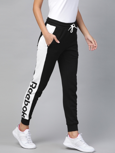 

Reebok Women Black & White TE Linear Logo FT Colourblocked Training Joggers