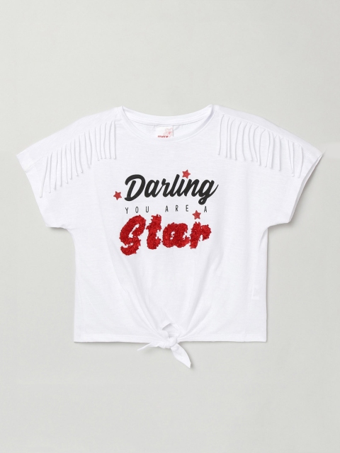 

max Girls White Printed Cotton Top