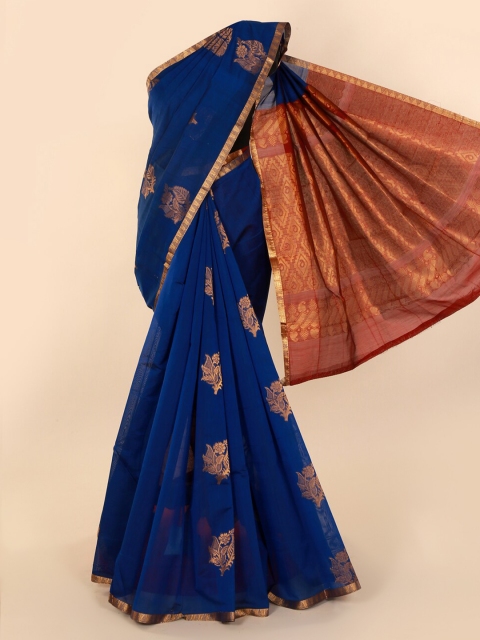 

Pothys Navy Blue & Gold-Toned Silk Cotton Woven Design Saree