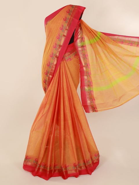 

Pothys Orange Solid Pure Silk Saree