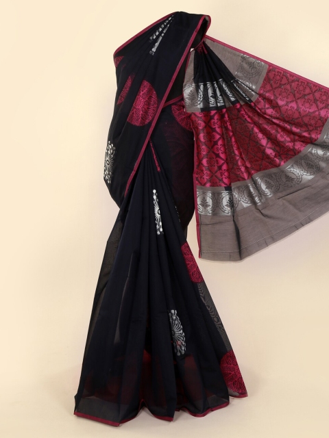 

Pothys Navy Blue Printed Silk Cotton Saree