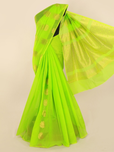 

Pothys Fluorescent Green & Gold-Toned Silk Cotton Woven Design Saree