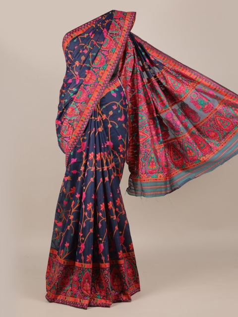 

Pothys Navy Blue & Orange Jute Silk Printed Saree