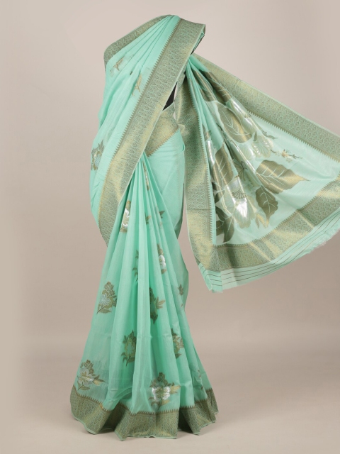 

Pothys Green & Gold-Toned Jute Silk Woven Design Saree