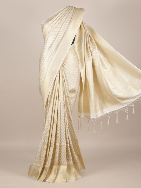 

Pothys Cream-Coloured & Gold-Toned Jute Silk Woven Design Saree