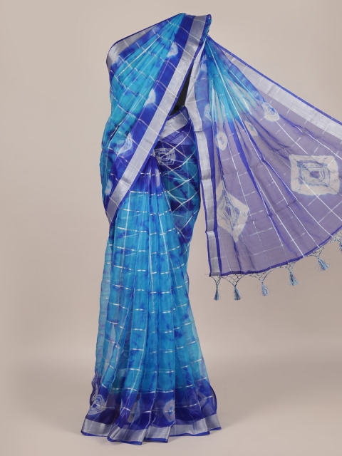 

Pothys Blue Checked Linen Blend Saree