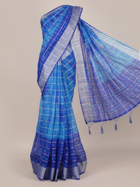 

Pothys Blue Checked Linen Blend Saree
