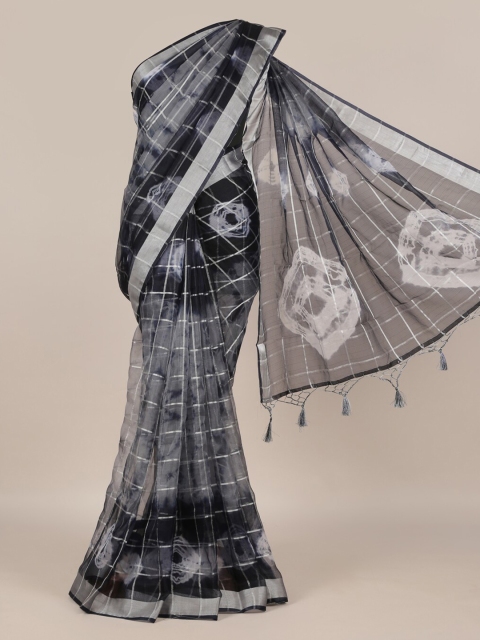 

Pothys Grey & Black Linen Blend Checked Saree