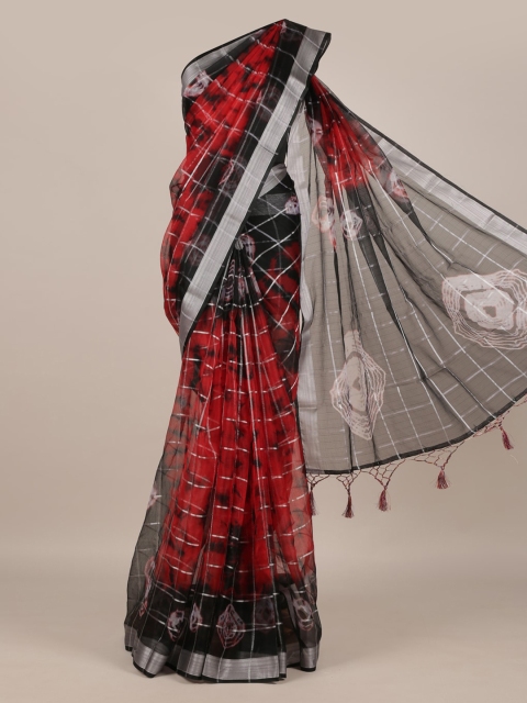 

Pothys Red & Black Linen Blend Checked Saree