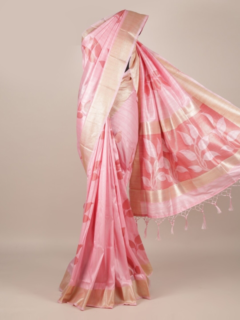 

Pothys Pink & Silver-Toned Jute Silk Woven Design Saree