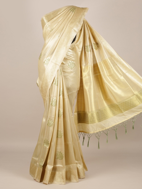 

Pothys Cream-Coloured & Gold-Toned Jute Silk Woven Design Saree