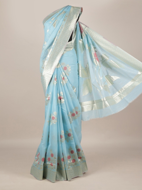 

Pothys Blue Woven Design Jute Silk Saree