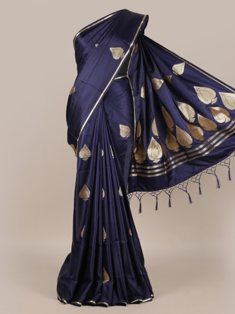 

Pothys Navy Blue & Gold-Toned Jute Silk Printed Saree