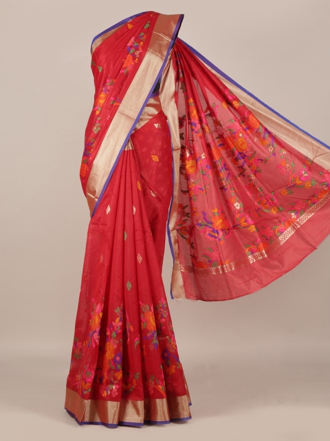 

Pothys Red Printed Jute Silk Saree