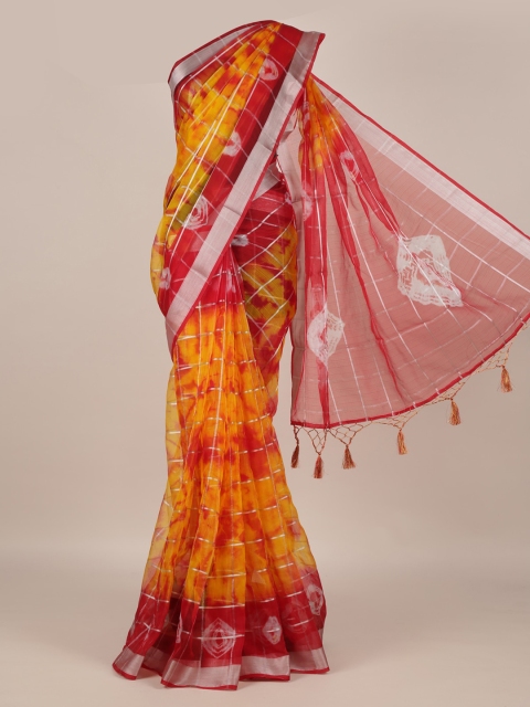 

Pothys Yellow & Red Linen Blend Checked Saree