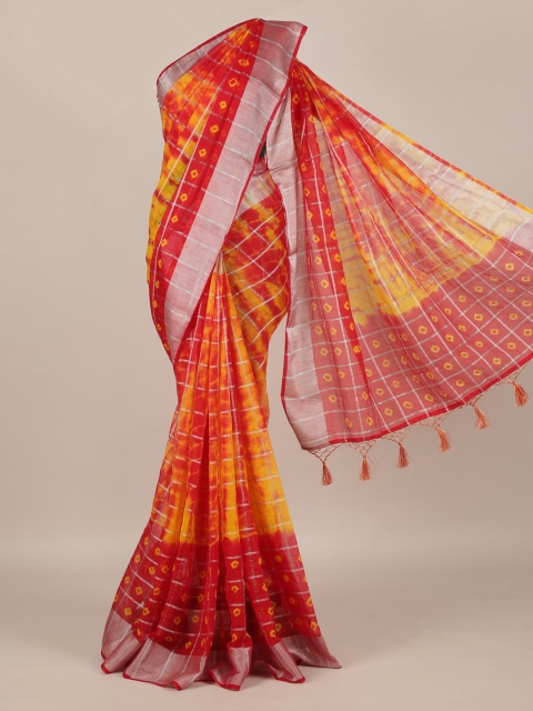 

Pothys Yellow & Red Linen Blend Checked Saree