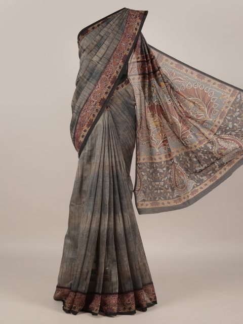 

Pothys Grey Printed Jute Silk Saree
