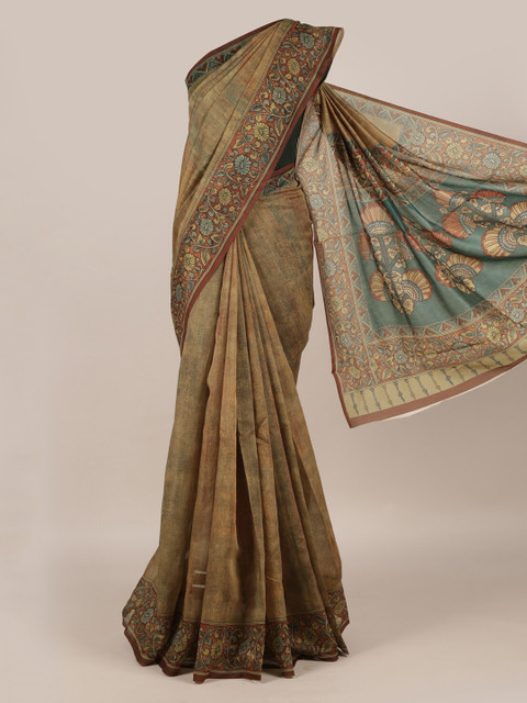 

Pothys Brown & Green Jute Silk Woven Design Saree