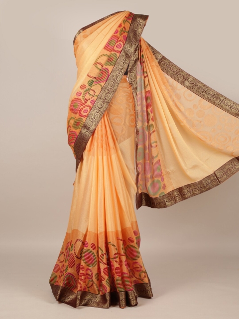 

Pothys Peach-Coloured & Yellow Poly Georgette Colourblocked Saree