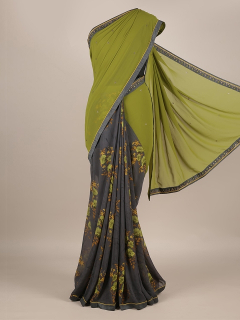 

Pothys Green & Grey Poly Georgette Colourblocked Saree