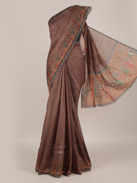 

Pothys Brown Solid Jute Silk Saree