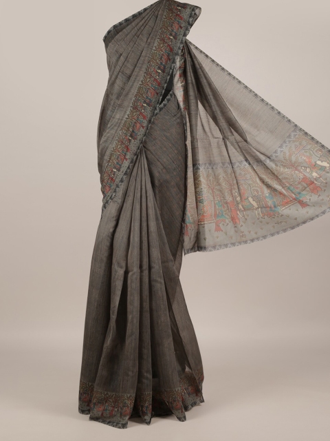 

Pothys Grey Solid Jute Silk Saree
