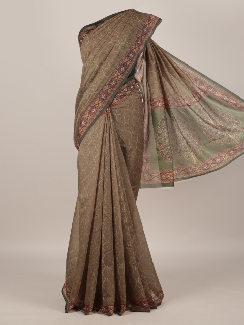 

Pothys Green & Brown Jute Silk Woven Design Saree