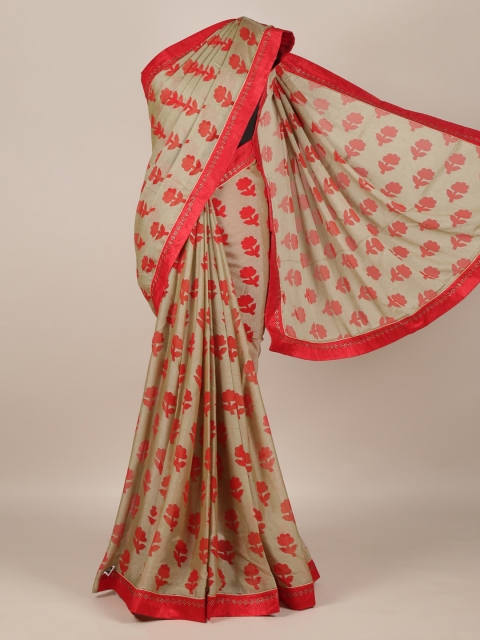 

Pothys Grey & Red Poly Georgette Printed Saree