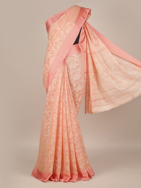

Pothys Peach-Coloured Printed Jute Silk Saree