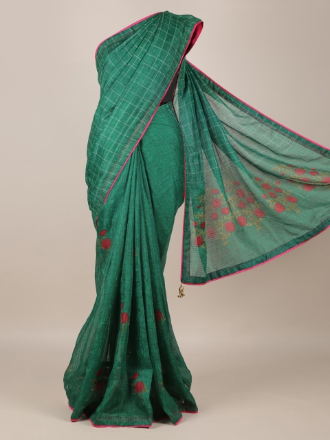 

Pothys Green & Red Jute Silk Printed Saree