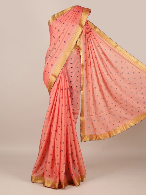 

Pothys Pink Woven Design Poly Georgette Saree