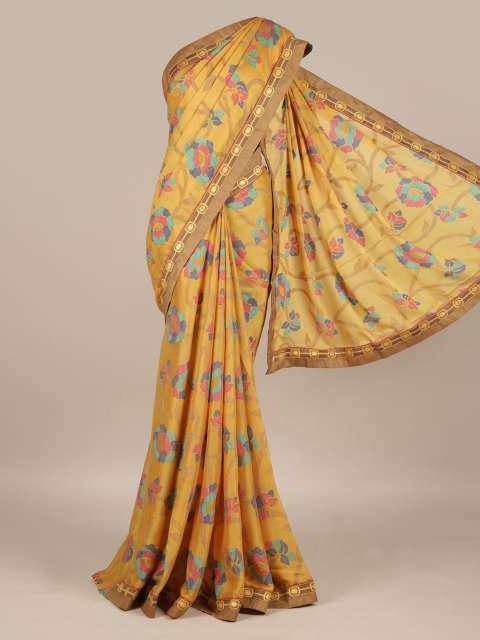 

Pothys Poly Georgette Mustard Floral Printed Saree